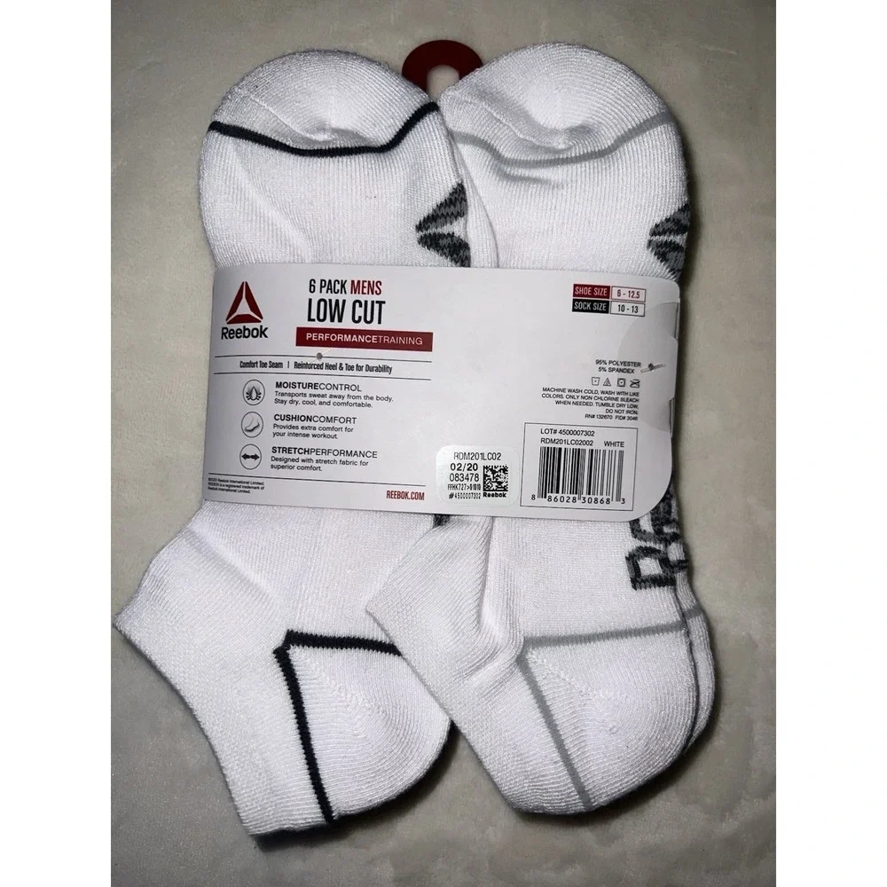 Reebok Men's 6-Pack Ankle Socks | White | Pro Series | NWT‎